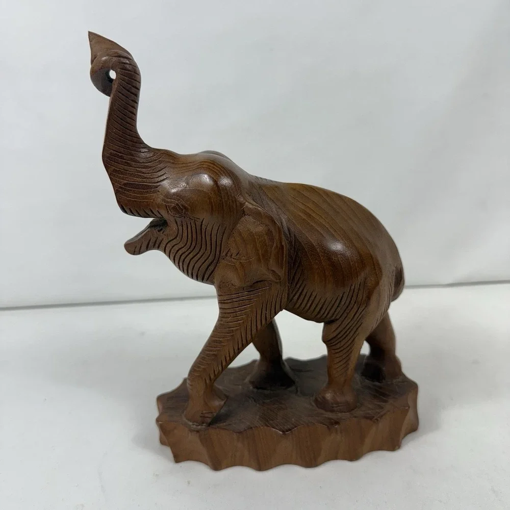 Vintage Hand Carved Wood Elephant Decor Solid Teakwood‎ Home Shelf Thailand